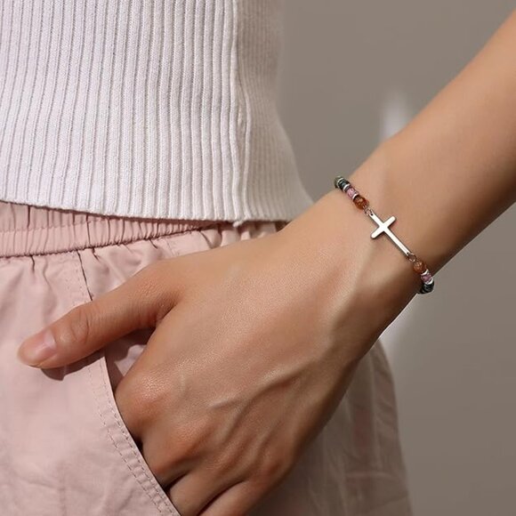 Natural Stones Cross Bracelet for Women, Carries God’s Love and Protection - Picture 4 of 5